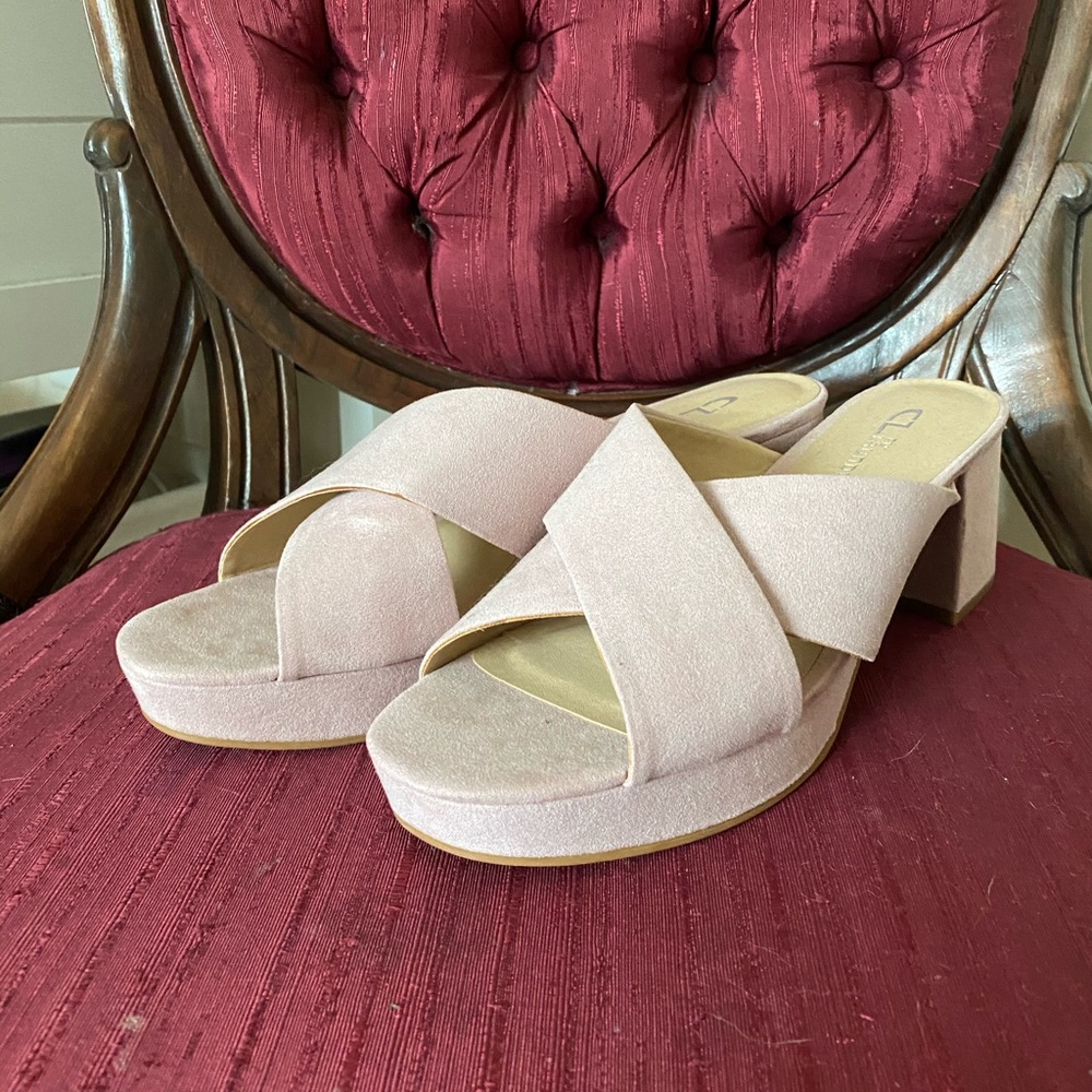 Blush Pink Heeled Mules